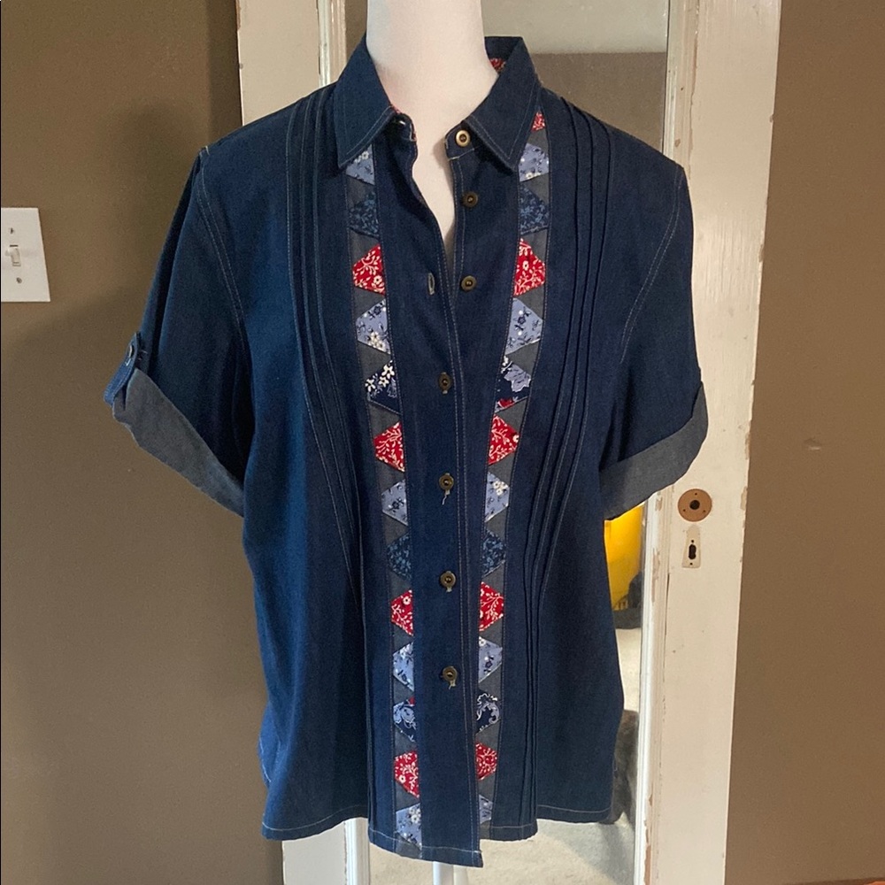 Vintage Embroidered Denim Button-Up Shirt
